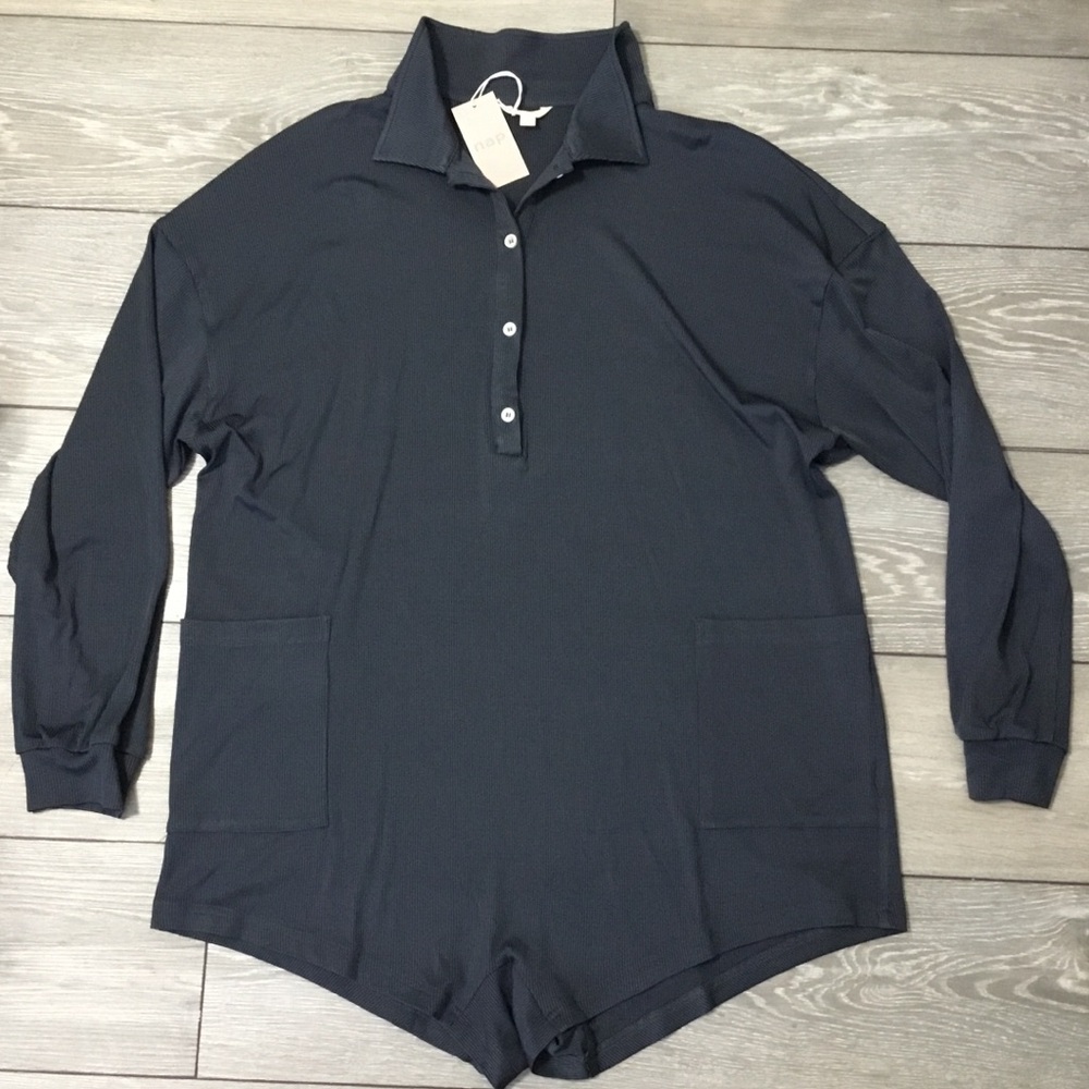 NWT NAP Loungewear Long Sleeve Playsuit Romper Slate Blue Oversize Large